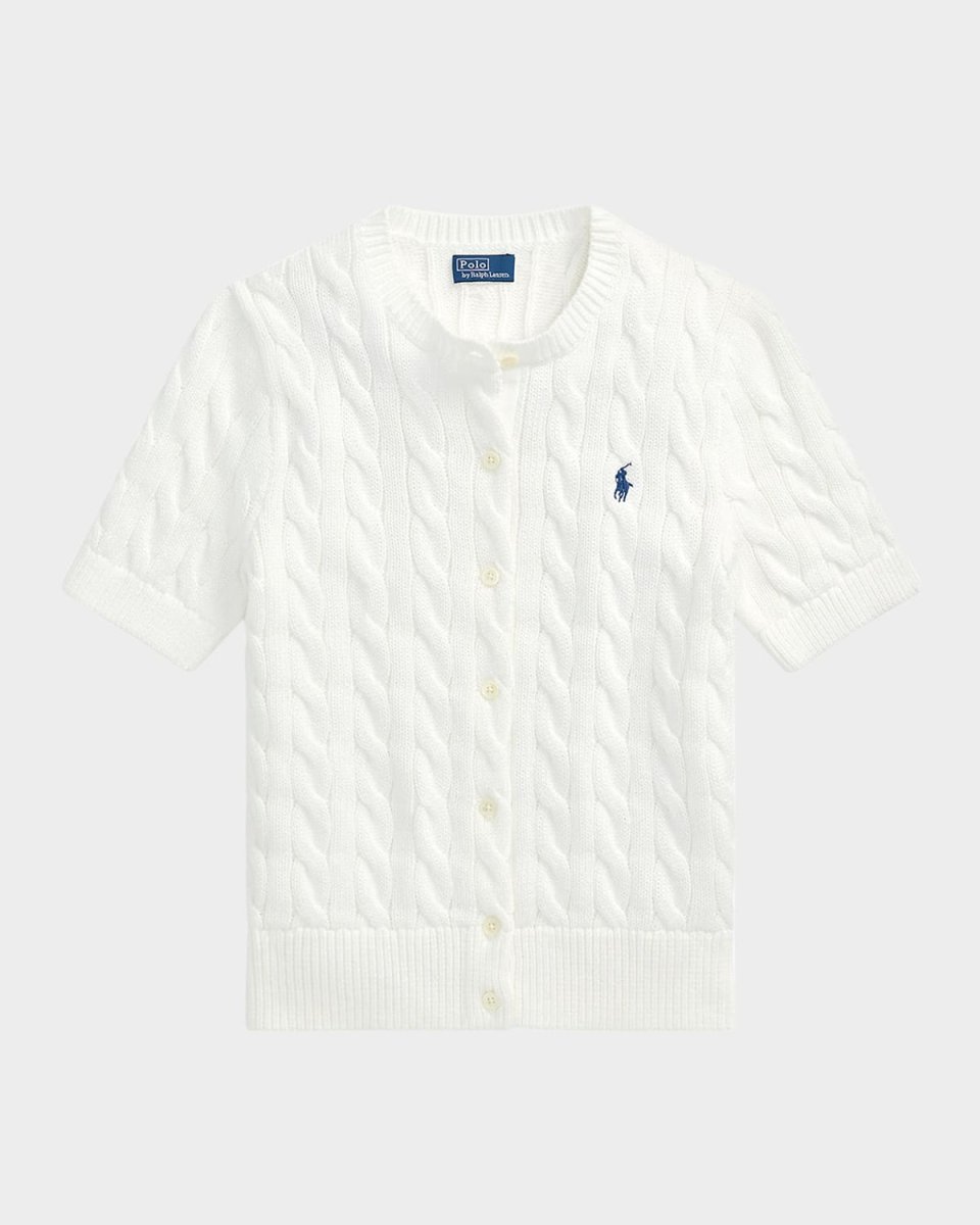 Cable-Knit Cotton Short-Sleeve Cardigan